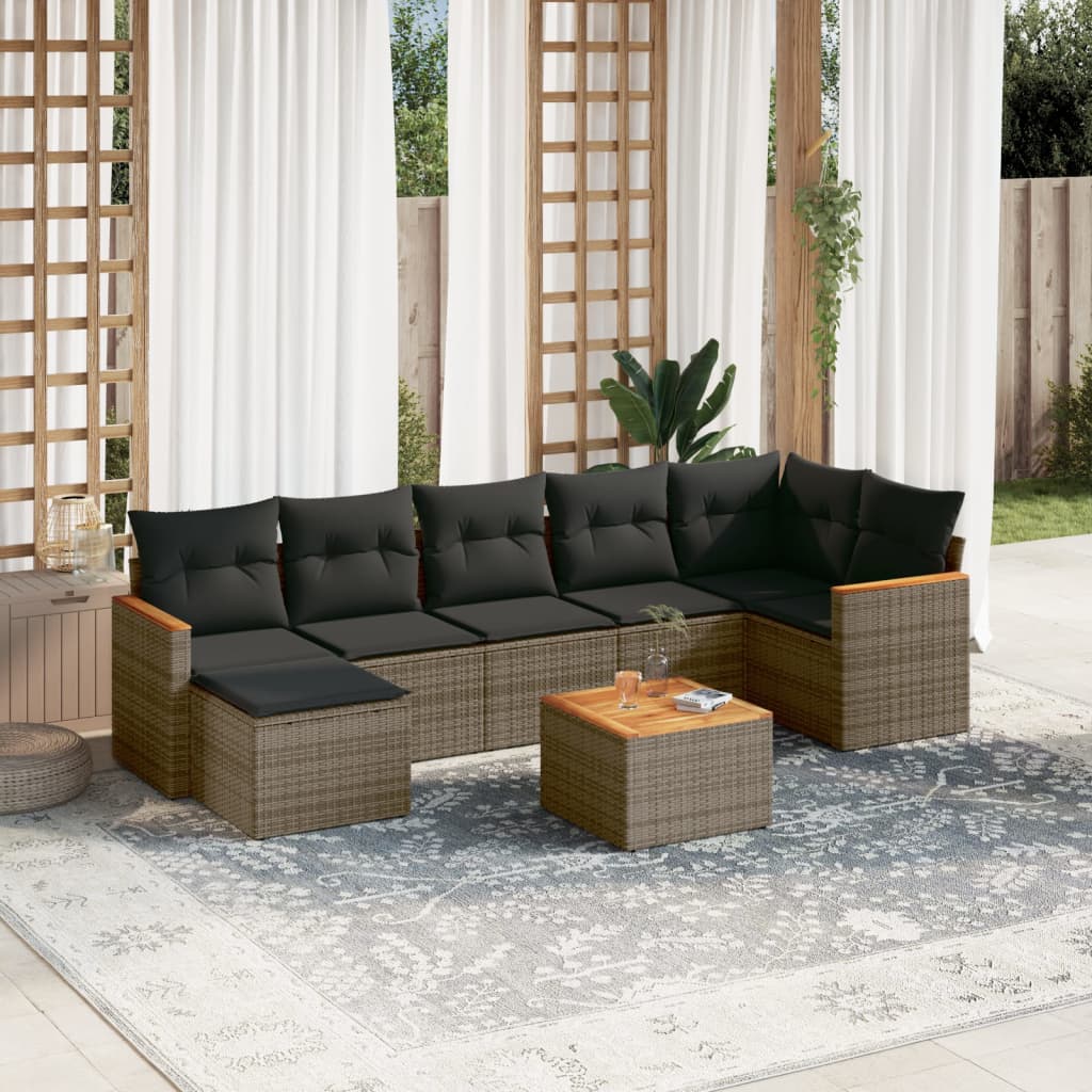 Set Canapele De Grădină, 7 Piese, Cu Perne, Bej, Poliratan