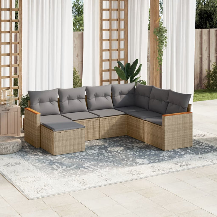 Set Canapele De Grădină Cu Perne, 7 Piese, , Poliratan