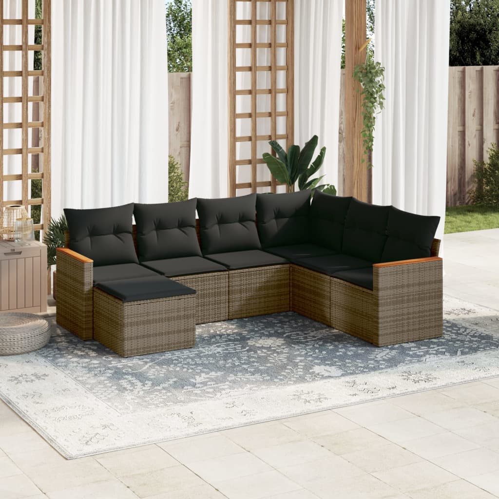 Set Canapele De Grădină Cu Perne, 7 Piese, , Poliratan