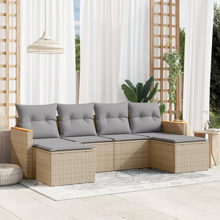 Set Mobilier De Grădină Cu Perne, 6 Piese, , Poliratan