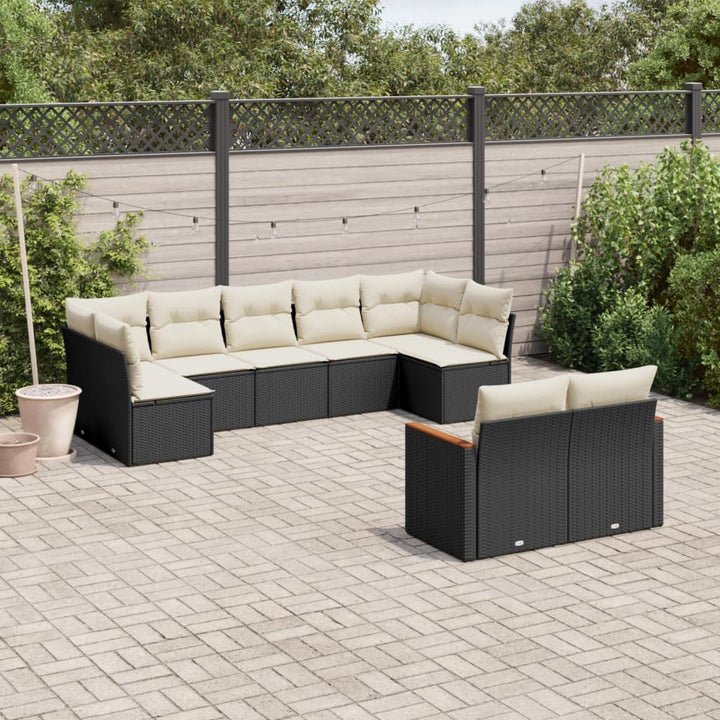 Set Canapele De Grădină Cu Perne, 10 Piese, Negru, Poliratan