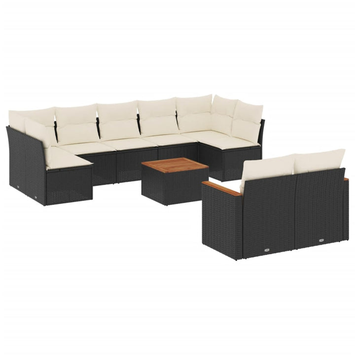 Set Canapele De Grădină Cu Perne, 10 Piese, Negru, Poliratan