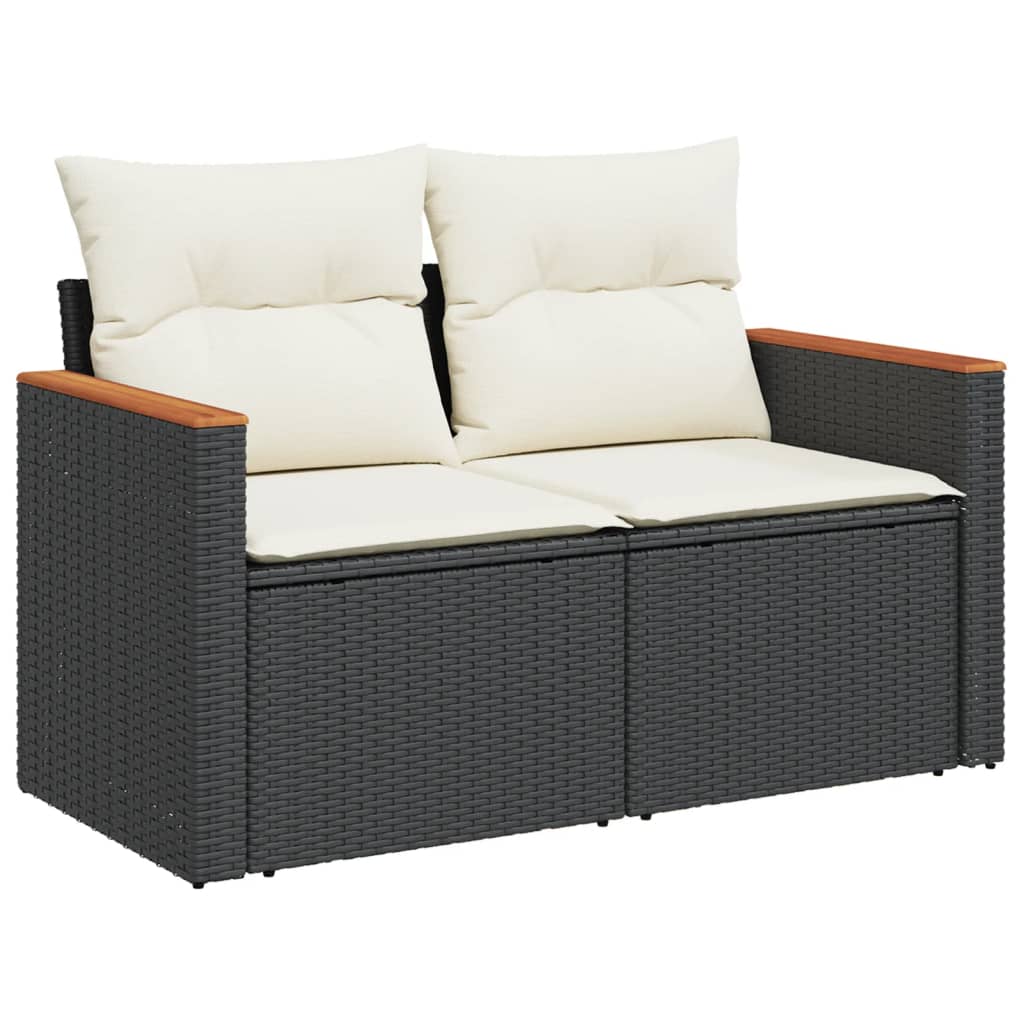 Set Canapele De Grădină Cu Perne, 10 Piese, Negru, Poliratan
