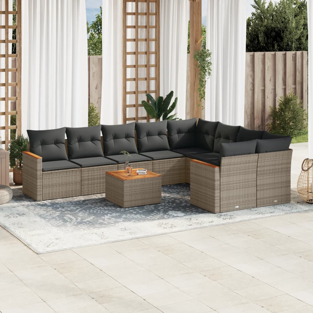 Set Canapele De Grădină Cu Perne, 10 Piese, , Poliratan