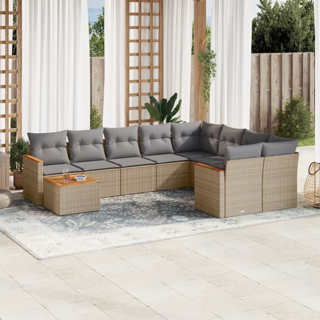 Set Mobilier De Grădină Cu Perne, 10 Piese, , Poliratan