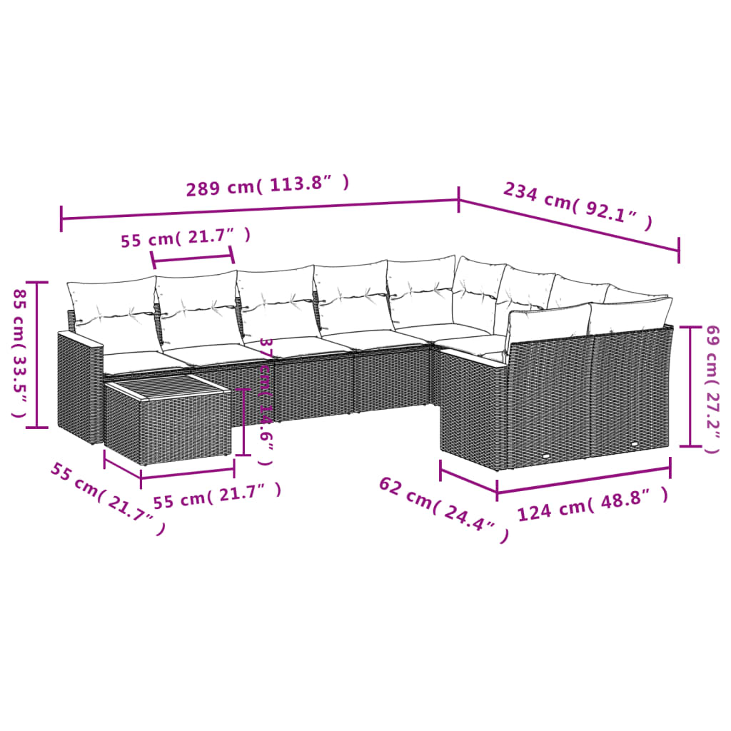 Set Mobilier De Grădină Cu Perne, 10 Piese, , Poliratan