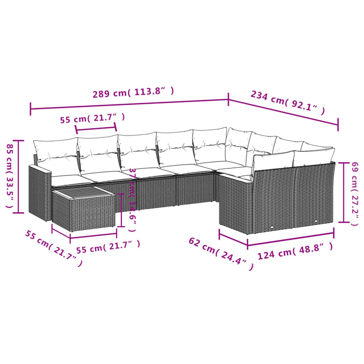 Set Mobilier De Grădină Cu Perne, 10 Piese, , Poliratan