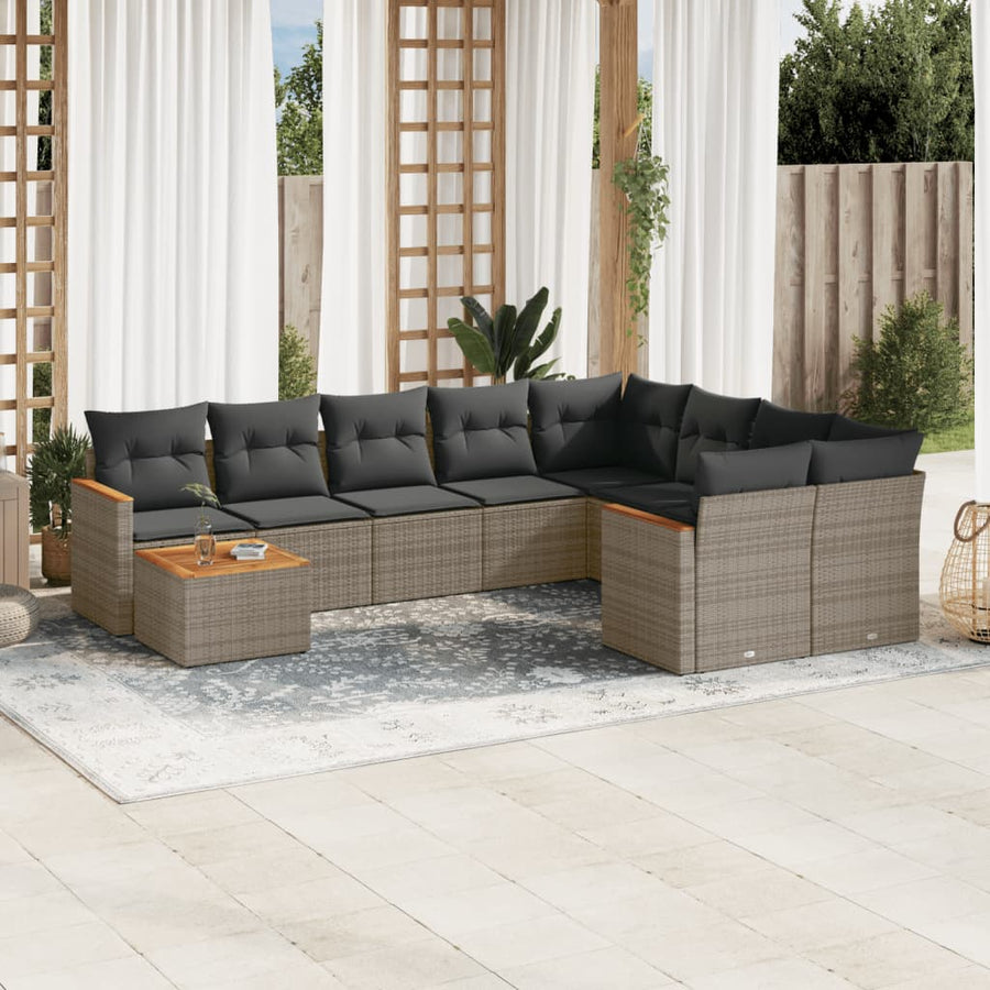 Set Mobilier De Grădină Cu Perne, 10 Piese, , Poliratan