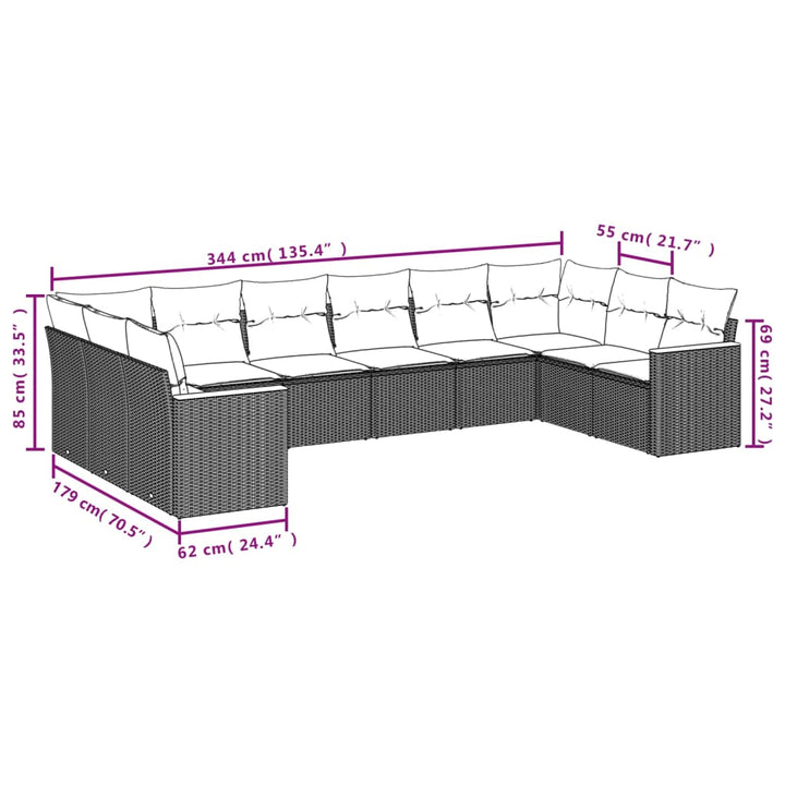 Set Mobilier De Grădină Cu Perne, 10 Piese, , Poliratan