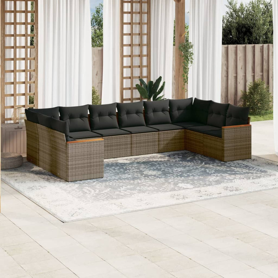 Set Mobilier De Grădină Cu Perne, 10 Piese, , Poliratan