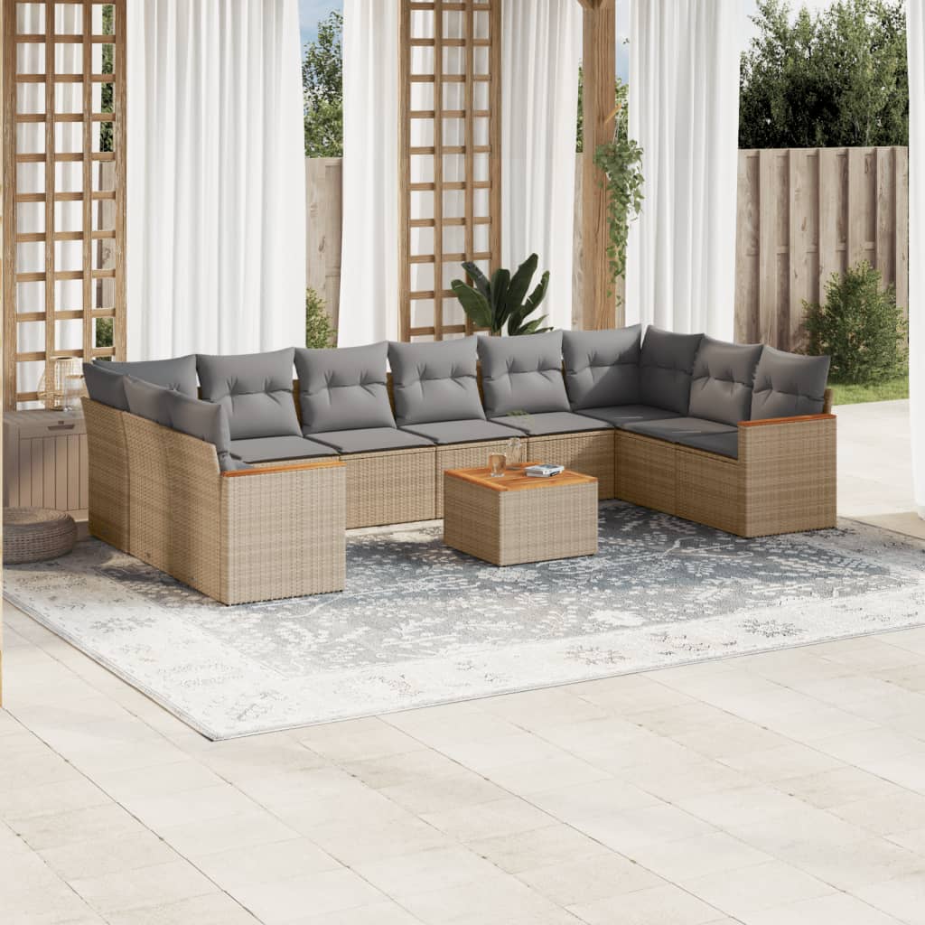Set Mobilier De Grădină Cu Perne, 10 Piese, , Poliratan