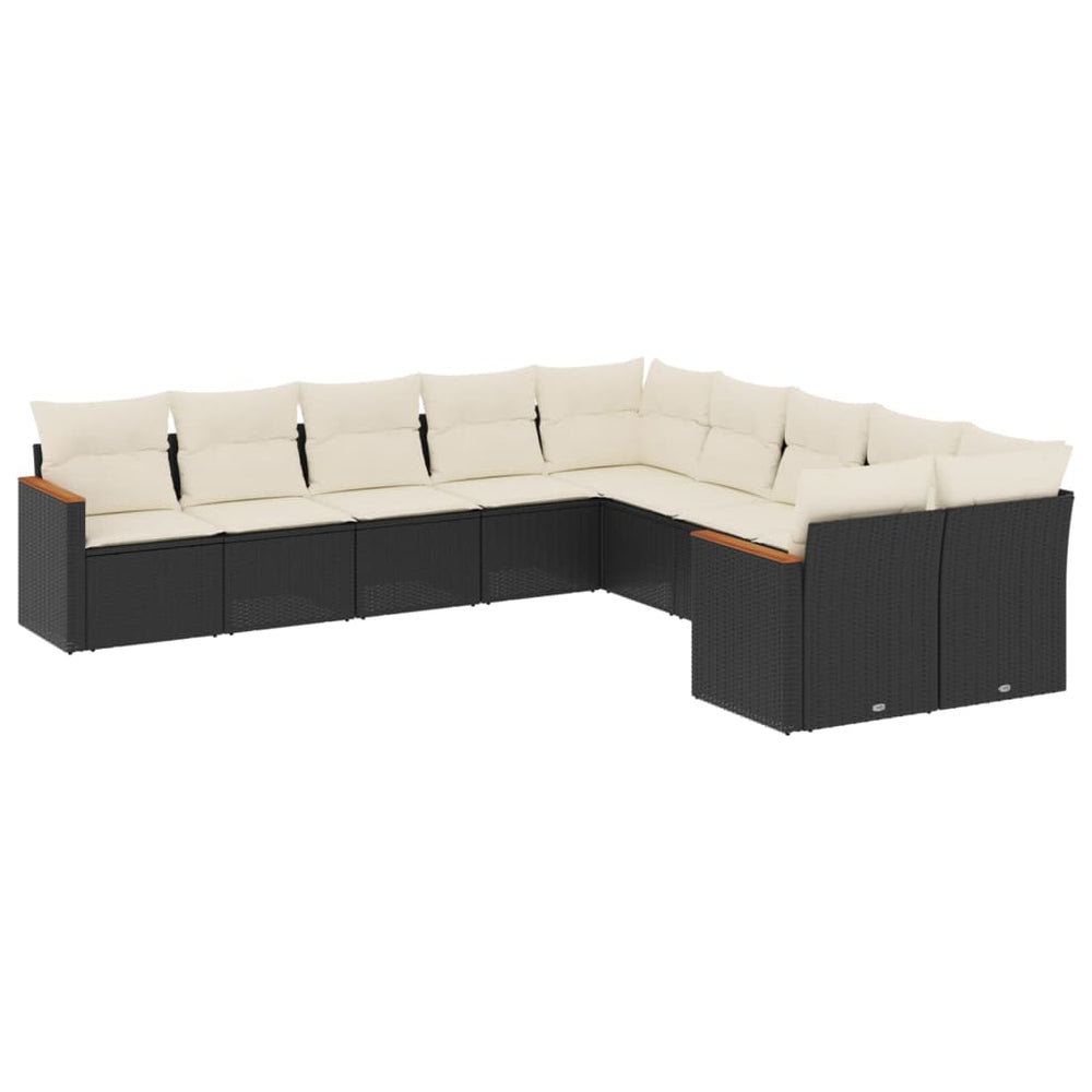 Set Canapele De Grădină Cu Perne, 10 Piese, Negru, Poliratan