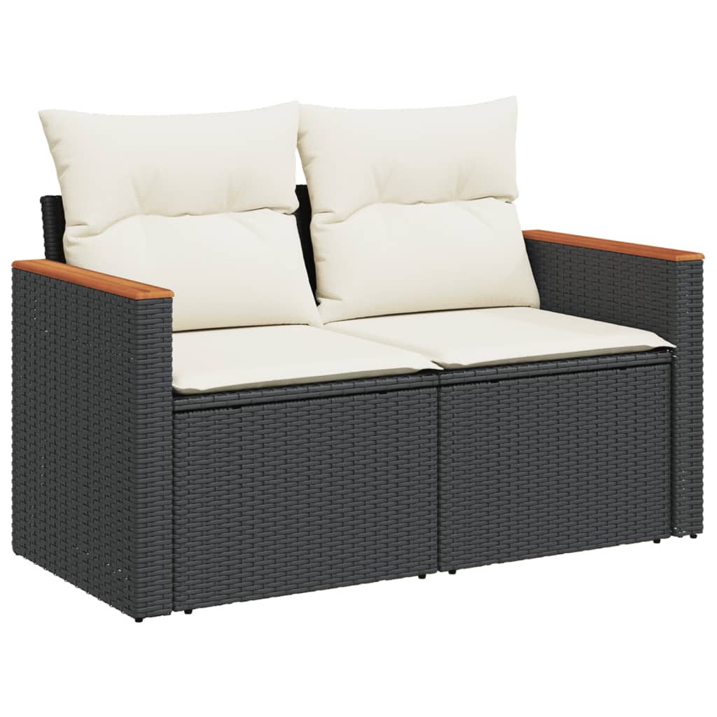 Set Canapele De Grădină Cu Perne, 10 Piese, Negru, Poliratan