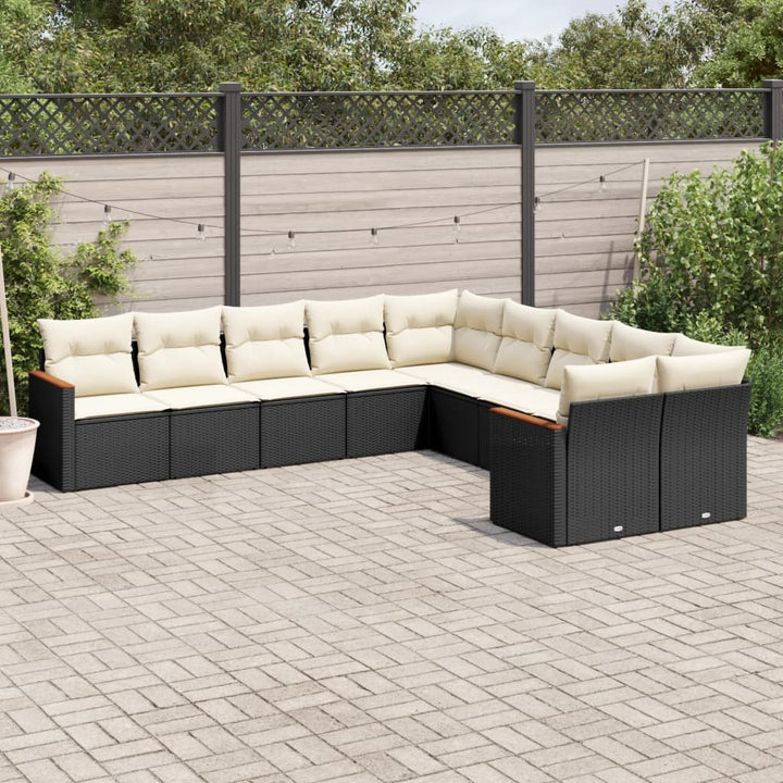 Set Canapele De Grădină Cu Perne, 10 Piese, Negru, Poliratan