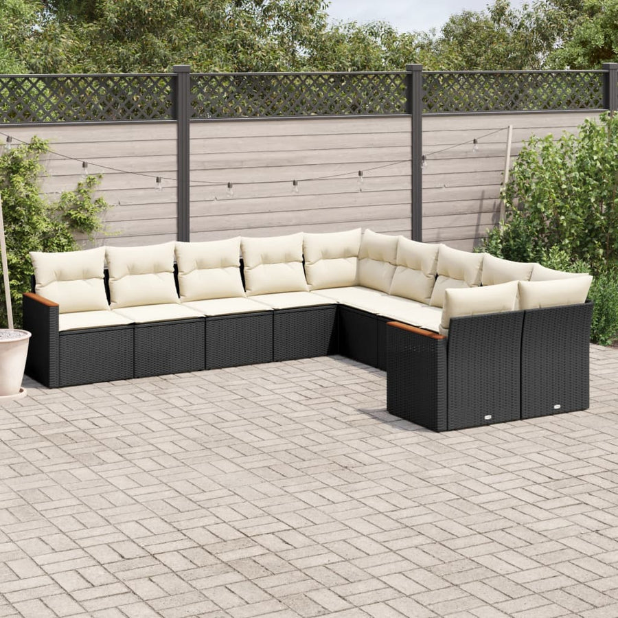 Set Canapele De Grădină Cu Perne, 10 Piese, Negru, Poliratan