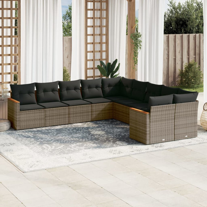 Set Canapele De Grădină Cu Perne, 10 Piese, Negru, Poliratan