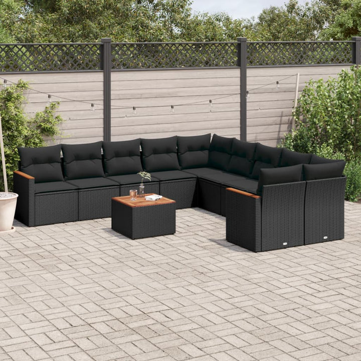 Set Canapele De Grădină Cu Perne, 10 Piese, Negru, Poliratan