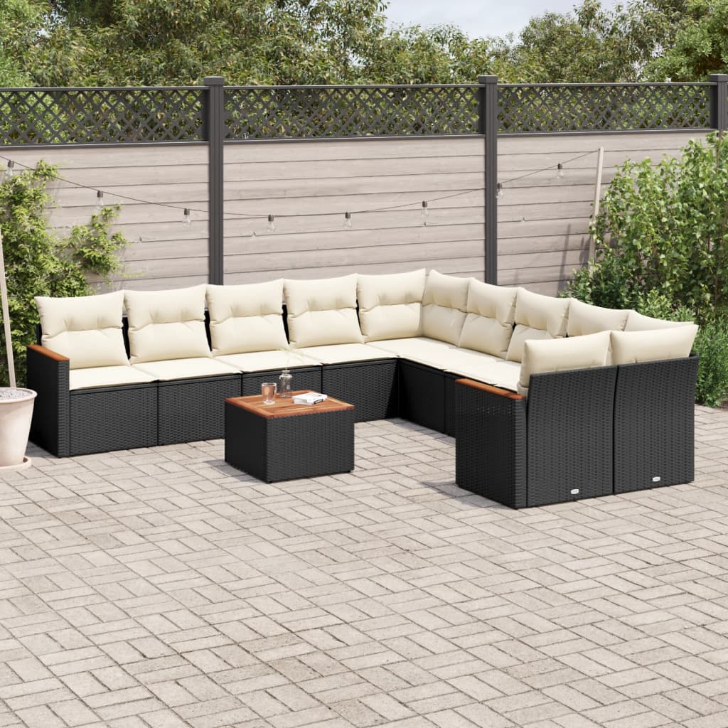 Set Canapele De Grădină Cu Perne, 10 Piese, Negru, Poliratan