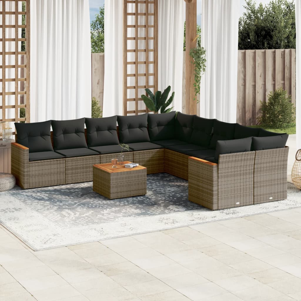 Set Canapele De Grădină Cu Perne, 10 Piese, Negru, Poliratan