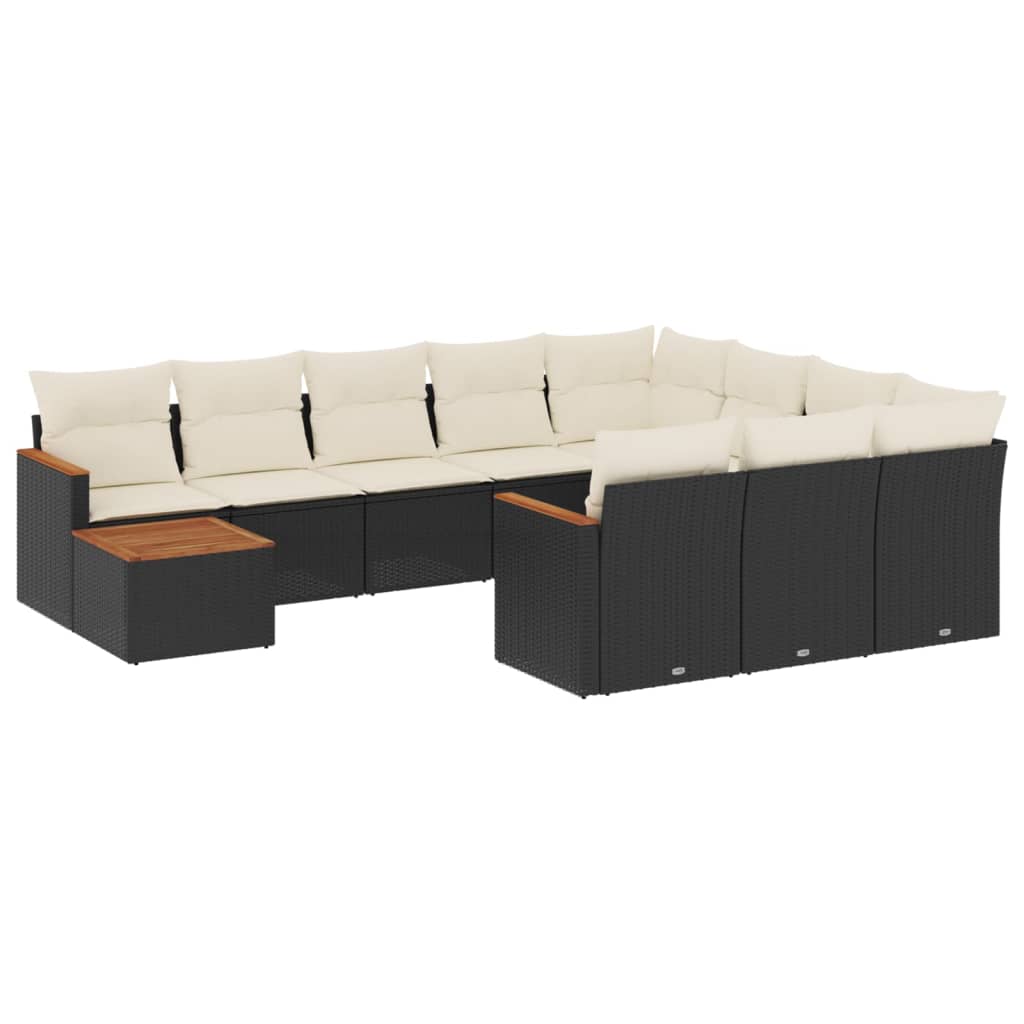 Set Canapele De Grădină Cu Perne, 11 Piese, Negru, Poliratan