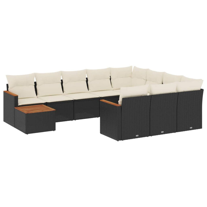 Set Canapele De Grădină Cu Perne, 11 Piese, Negru, Poliratan