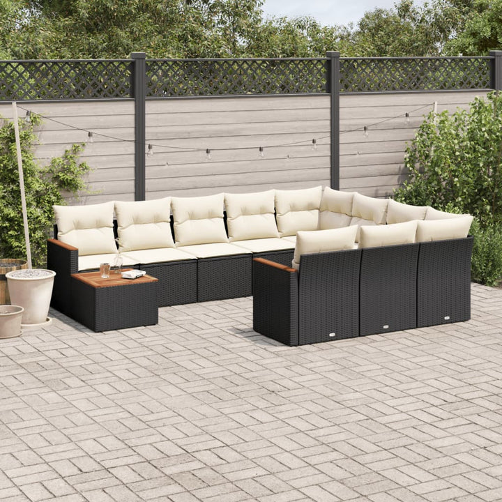 Set Canapele De Grădină Cu Perne, 11 Piese, Negru, Poliratan