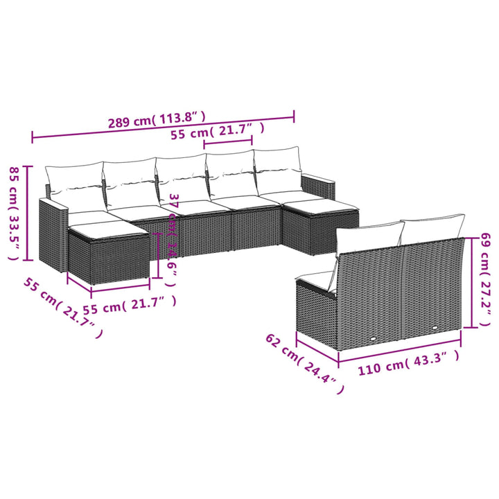 Set Mobilier De Grădină Cu Perne, 9 Piese, , Poliratan