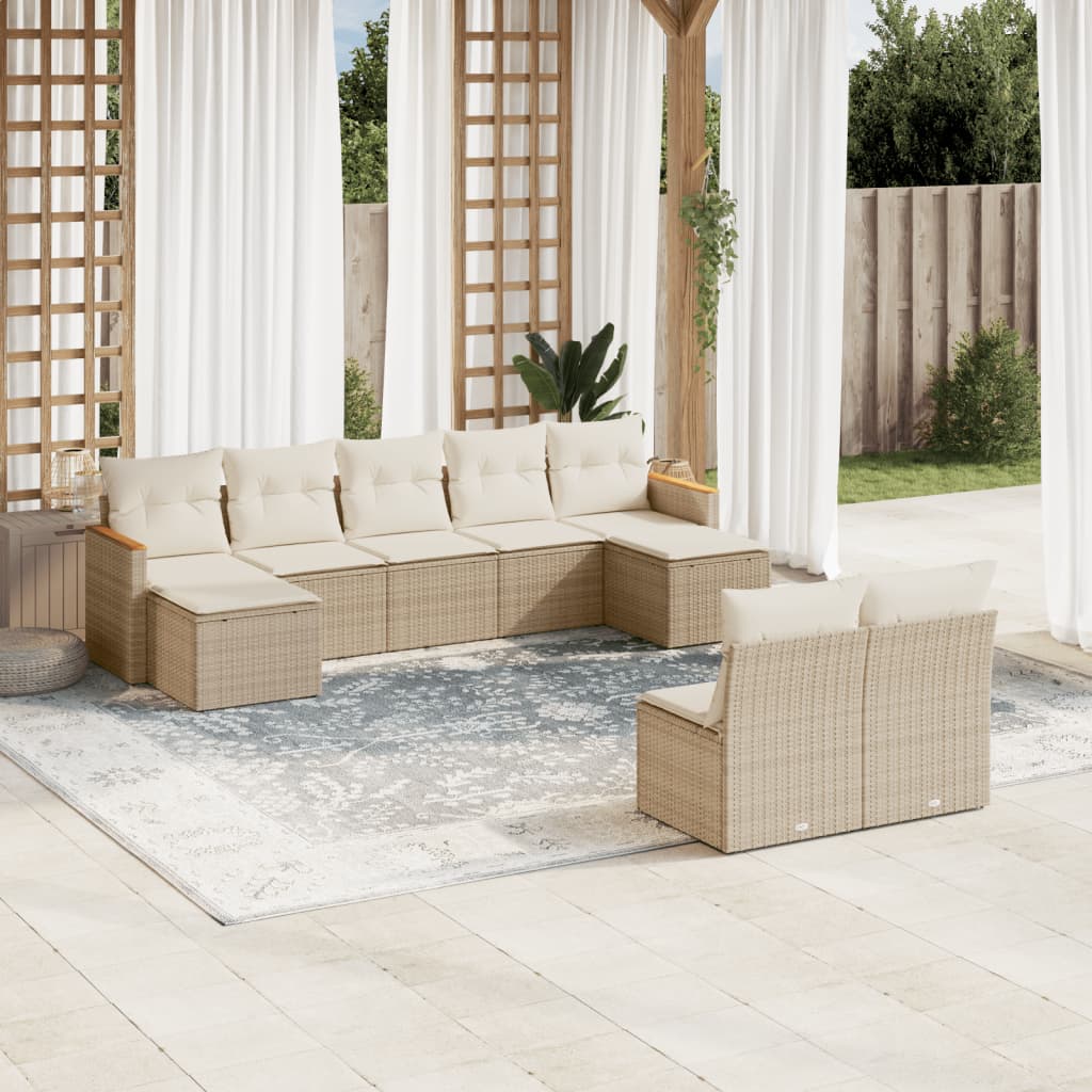 Set Mobilier De Grădină Cu Perne, 9 Piese, , Poliratan