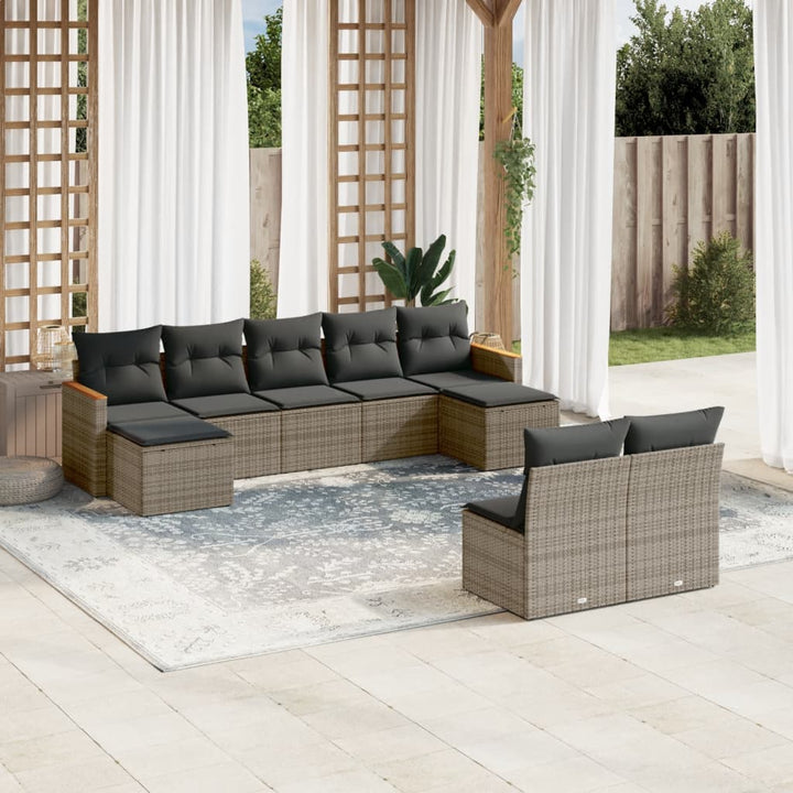 Set Mobilier De Grădină Cu Perne, 9 Piese, , Poliratan