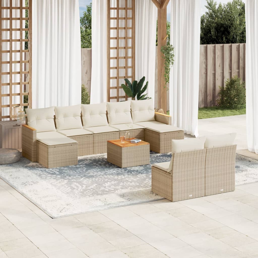 Set Mobilier De Grădină Cu Perne, 9 Piese, , Poliratan