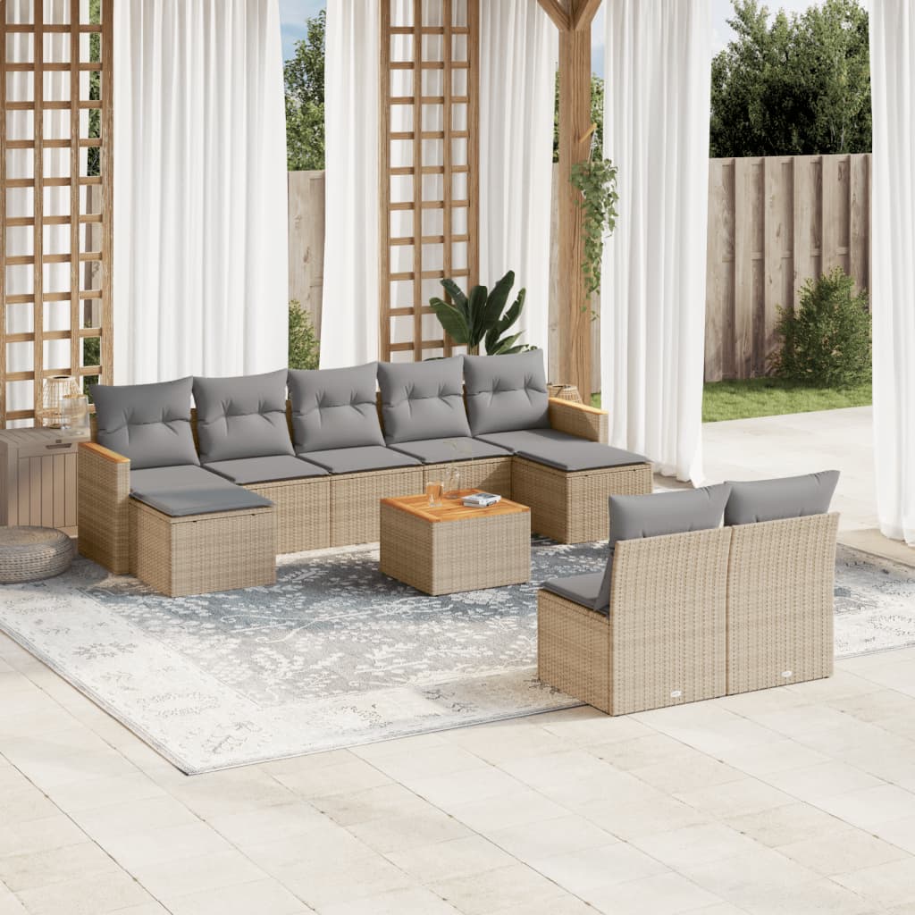 Set Mobilier De Grădină Cu Perne, 9 Piese, , Poliratan