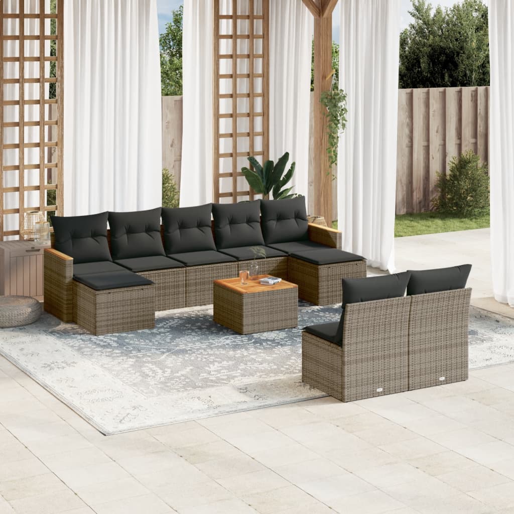 Set Mobilier De Grădină Cu Perne, 9 Piese, , Poliratan