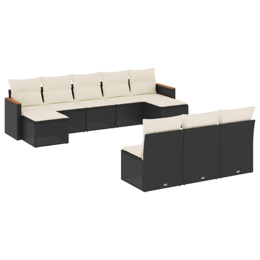 Set Canapele De Grădină Cu Perne, 10 Piese, Negru, Poliratan