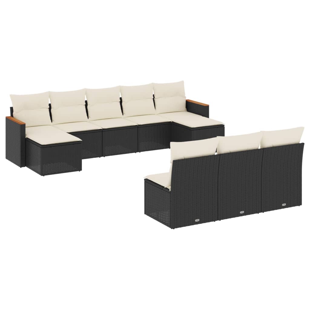 Set Canapele De Grădină Cu Perne, 10 Piese, Negru, Poliratan
