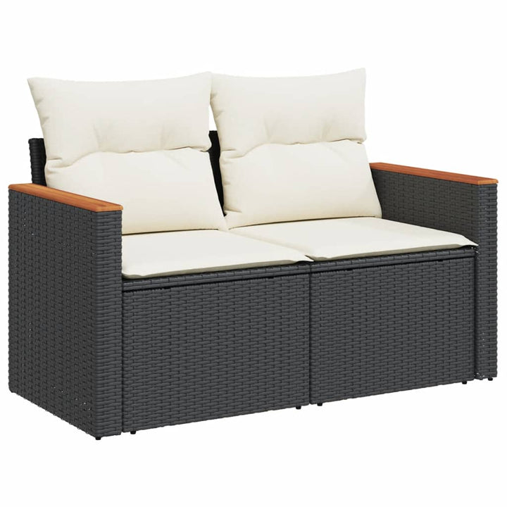 Set Canapele De Grădină Cu Perne, 10 Piese, Negru, Poliratan
