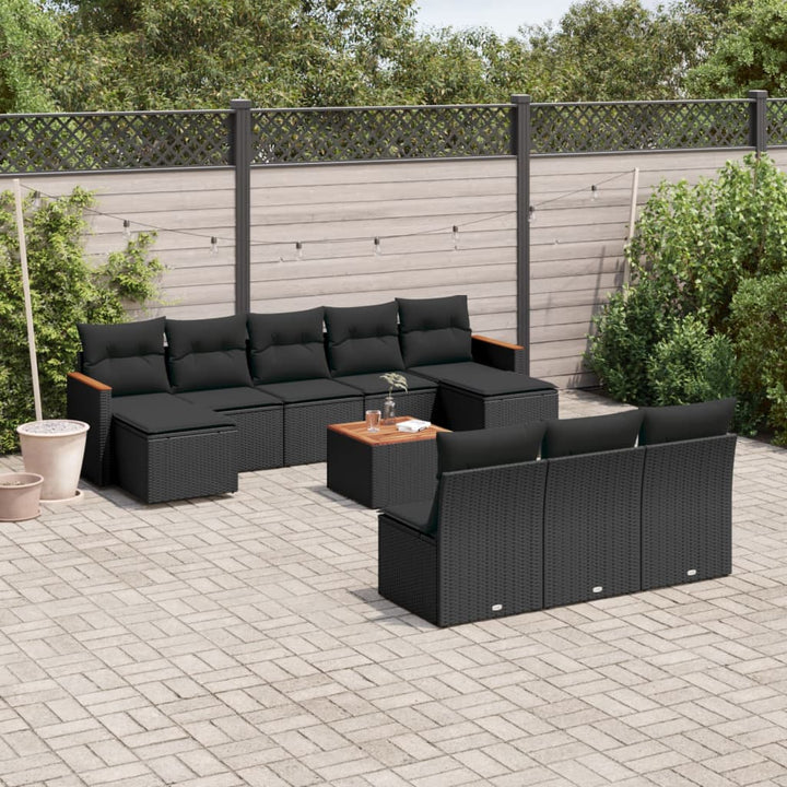 Set Canapele De Grădină Cu Perne, 10 Piese, Negru, Poliratan