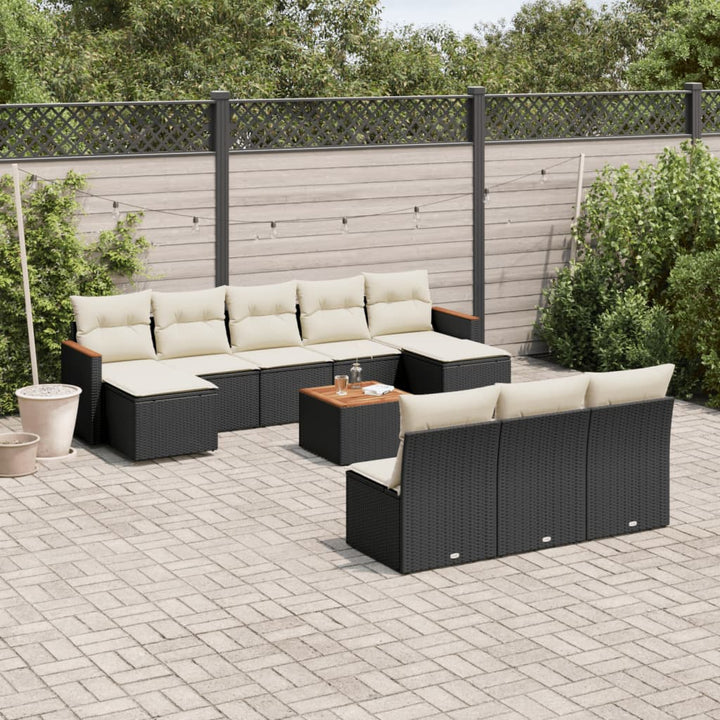 Set Canapele De Grădină Cu Perne, 10 Piese, Negru, Poliratan
