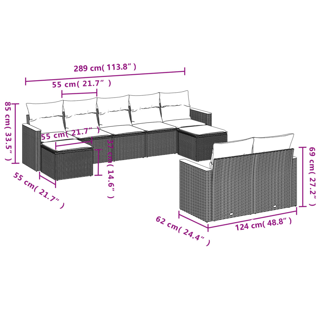 Set Mobilier De Grădină Cu Perne, 9 Piese, , Poliratan