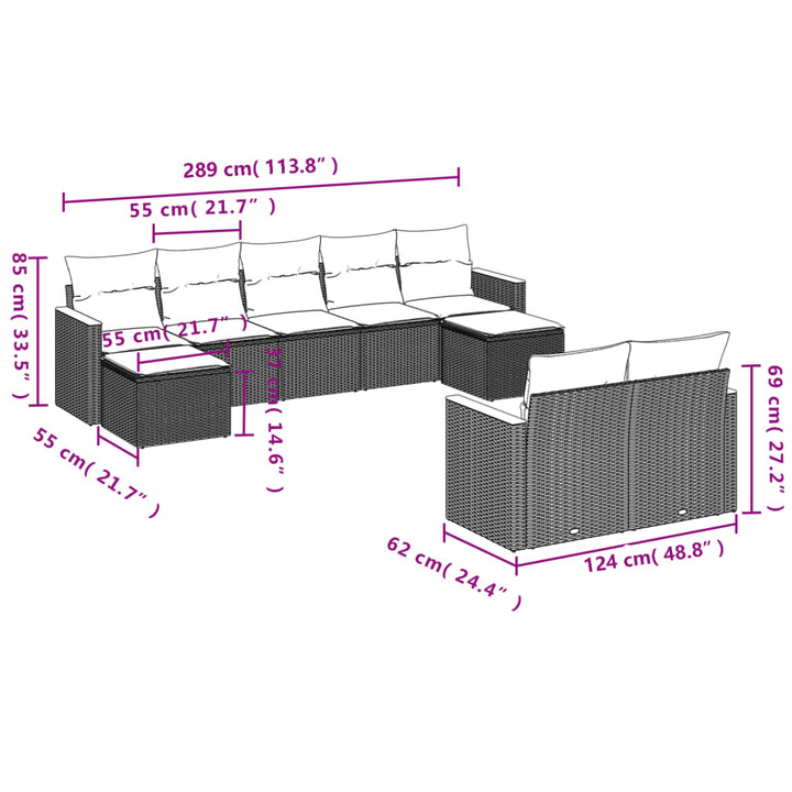 Set Mobilier De Grădină Cu Perne, 9 Piese, , Poliratan