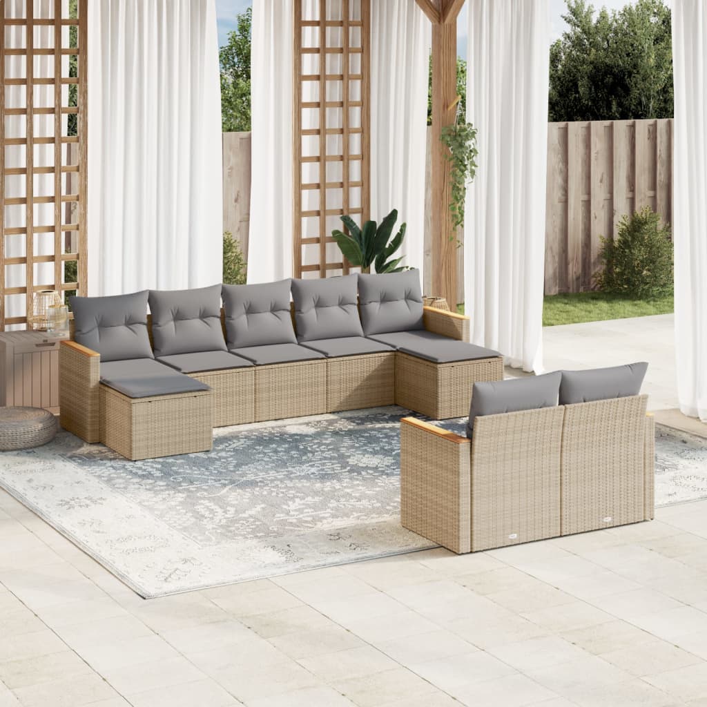 Set Mobilier De Grădină Cu Perne, 9 Piese, , Poliratan