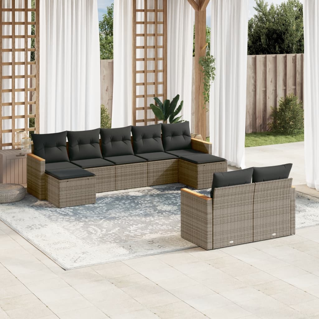 Set Mobilier De Grădină Cu Perne, 9 Piese, , Poliratan