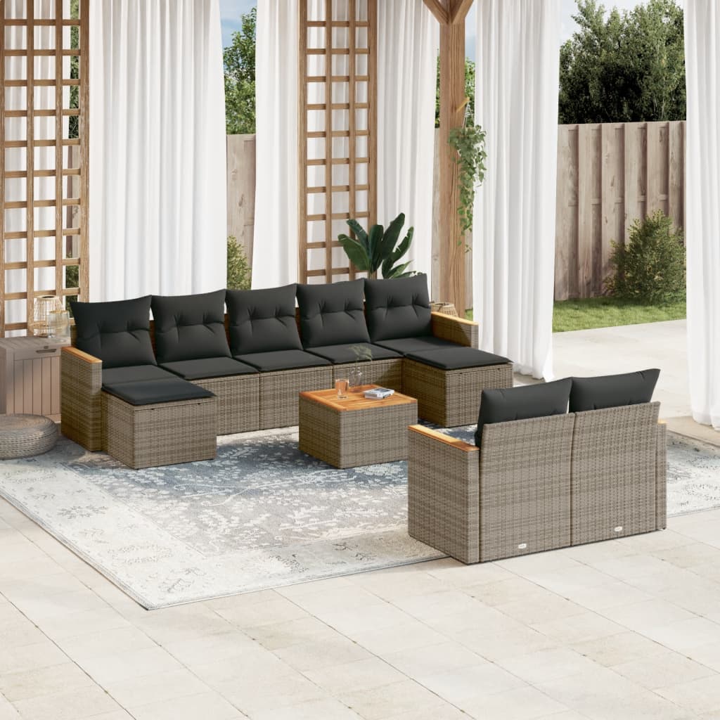 Set Mobilier De Grădină Cu Perne, 9 Piese, , Poliratan