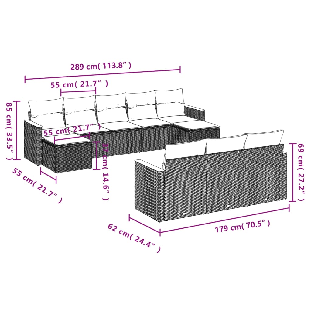 Set Canapele De Grădină Cu Perne, 10 Piese, , Poliratan