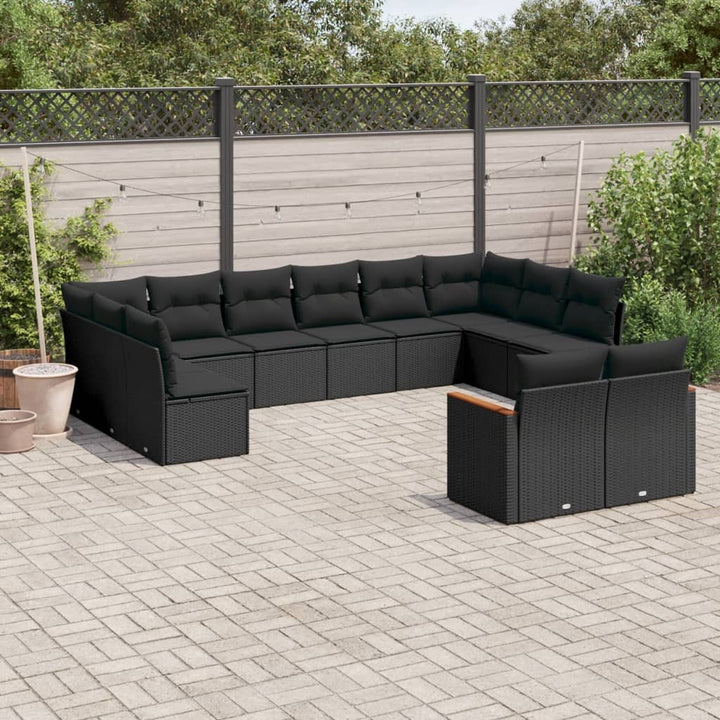 Set Canapele De Grădină, 12 Piese, Cu Perne, Negru, Poliratan