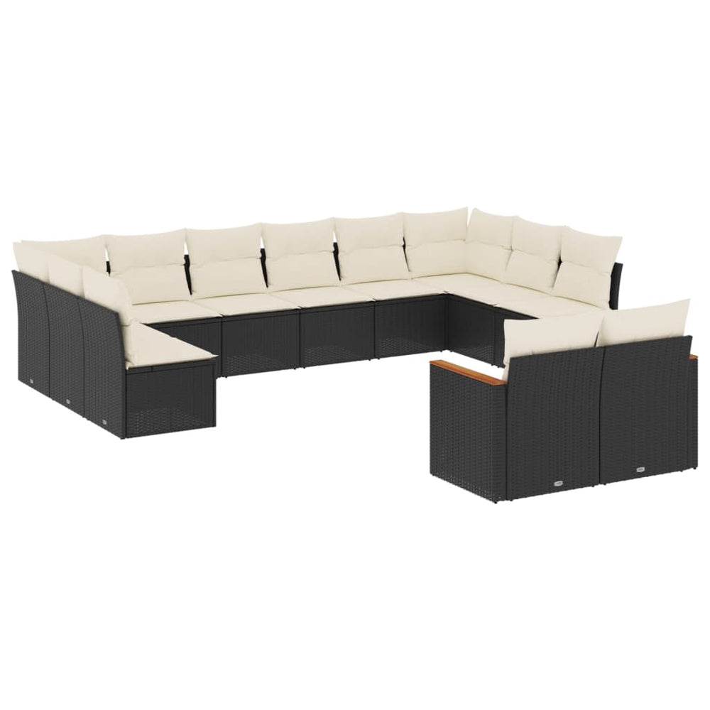 Set Canapele De Grădină, 12 Piese, Cu Perne, Negru, Poliratan