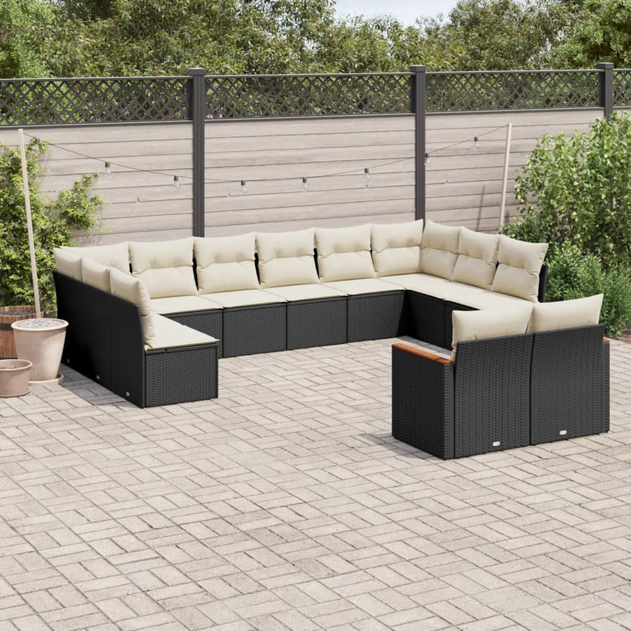 Set Canapele De Grădină, 12 Piese, Cu Perne, Negru, Poliratan