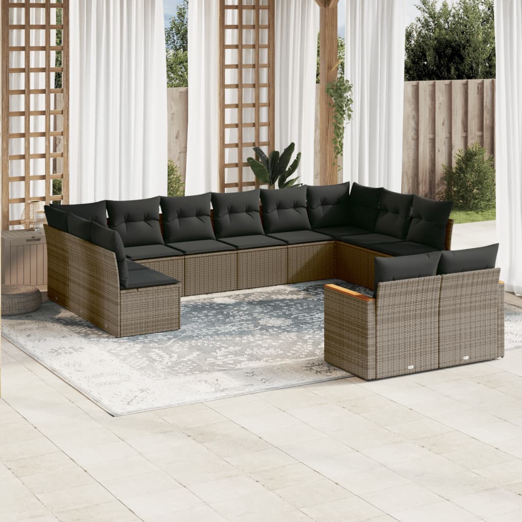 Set Canapele De Grădină, 12 Piese, Cu Perne, Negru, Poliratan
