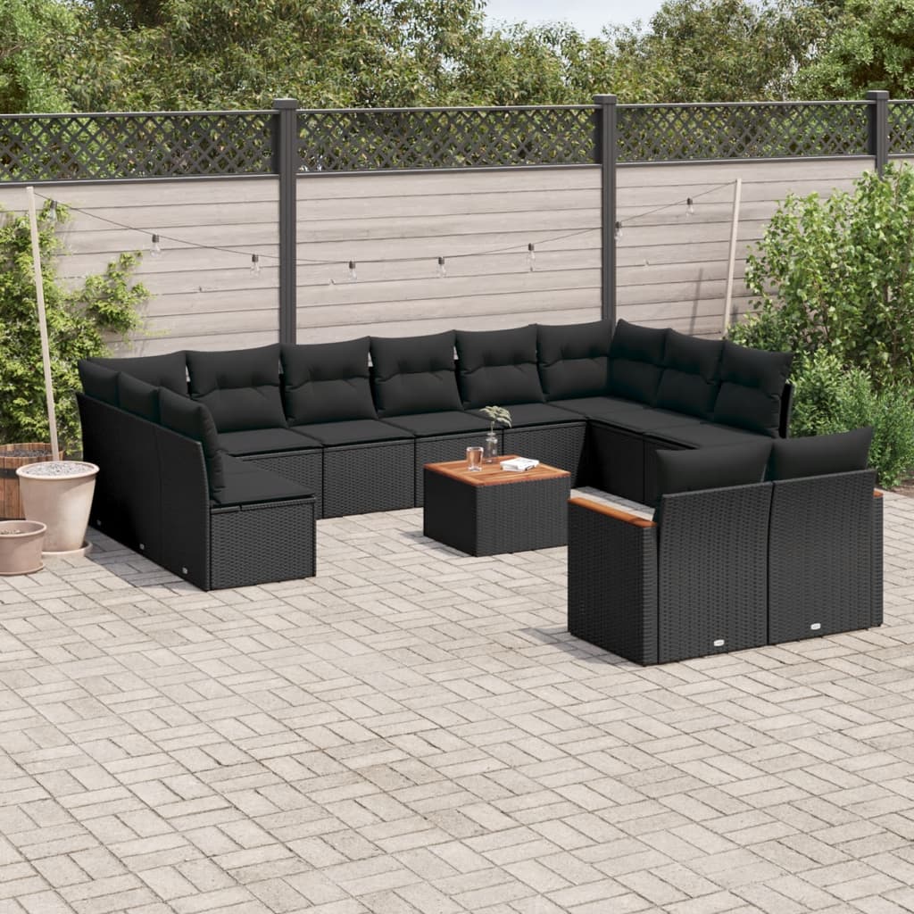 Set Canapele De Grădină, 12 Piese, Cu Perne, Negru, Poliratan