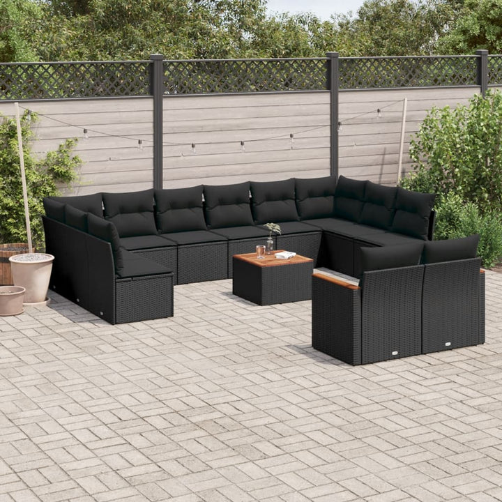 Set Canapele De Grădină, 12 Piese, Cu Perne, Negru, Poliratan