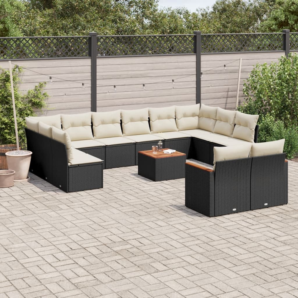 Set Canapele De Grădină, 12 Piese, Cu Perne, Negru, Poliratan
